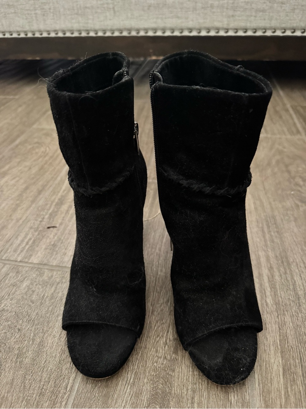 Vince Camuto Black Suede Peep Toe Heeled Ankle Booties